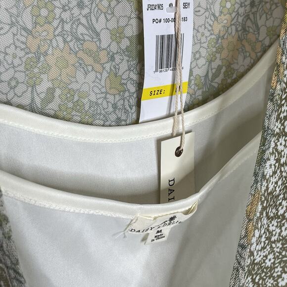 Daisy 70s Floral Print Sheer Mesh Top Green Womens M Flower Power Y2K Retro - Picture 3 of 9